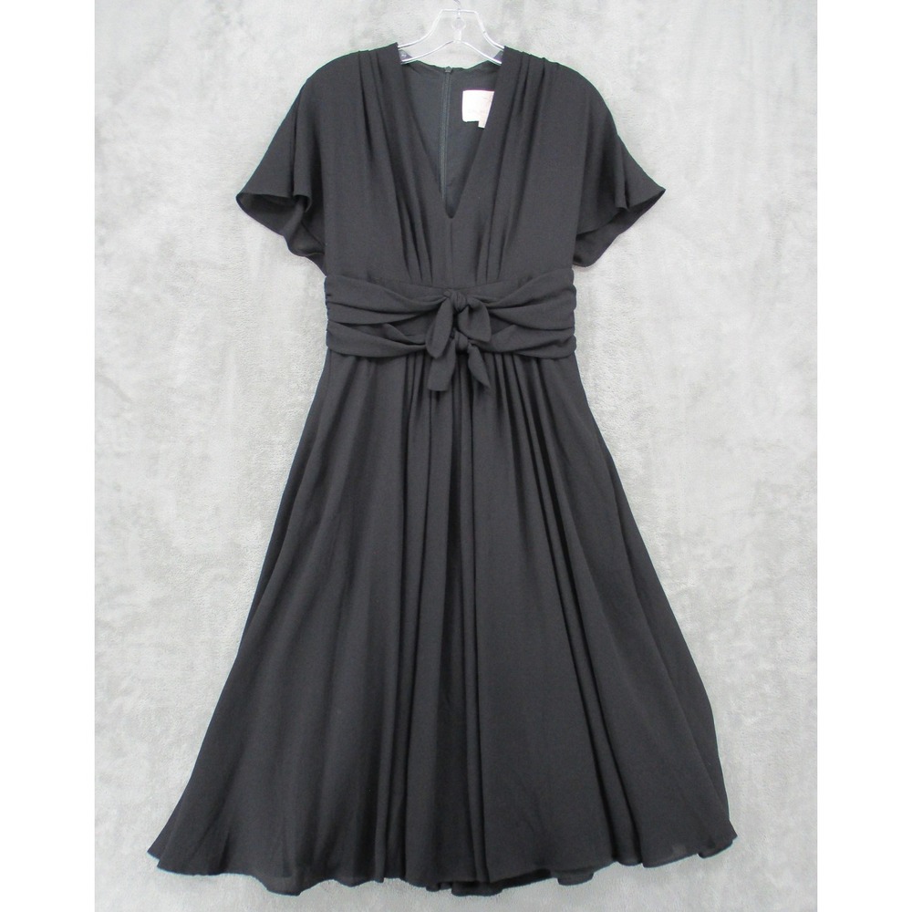 Gal Meets Glam Dress 4 Jane Double Bow Flowy Retro Fit Flare Tie Waist Black Zip